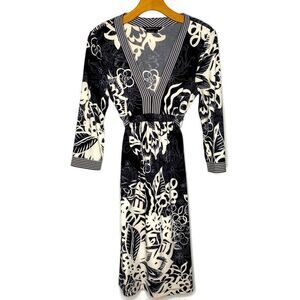 BCBGMaxAzria Black & White Kimono Floral Knit Dress S